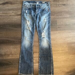 Silver Jeans Frances 18" Bootcut Distressed Blue Stretch Low Rise Womens 29 x 35